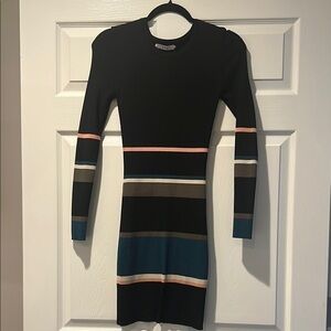 ARC Mia Elegant Black and Multicolor Striped Dress SIZE S